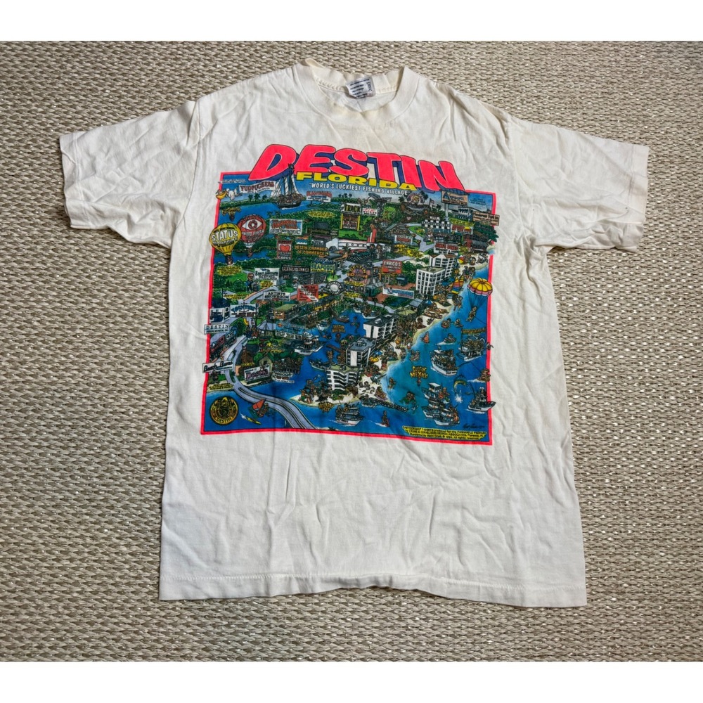 Vintage 1994 Destin Florida Cartoon Map T-Shirt Tee Jays Sof Tee 90's large